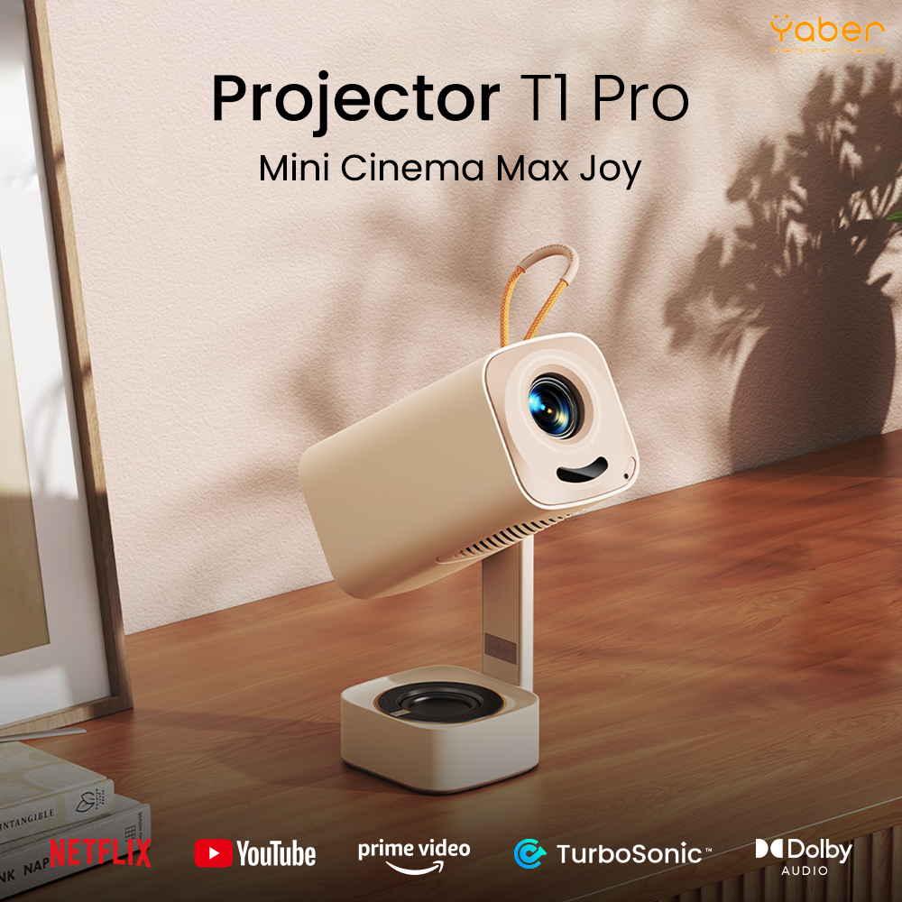 โปรเจคเตอร์ YABER T1 PRO สีเบจ หมุนได้ 180° คมชัด 1080P FHD สว่าง 220 ANSI LUMENS_2